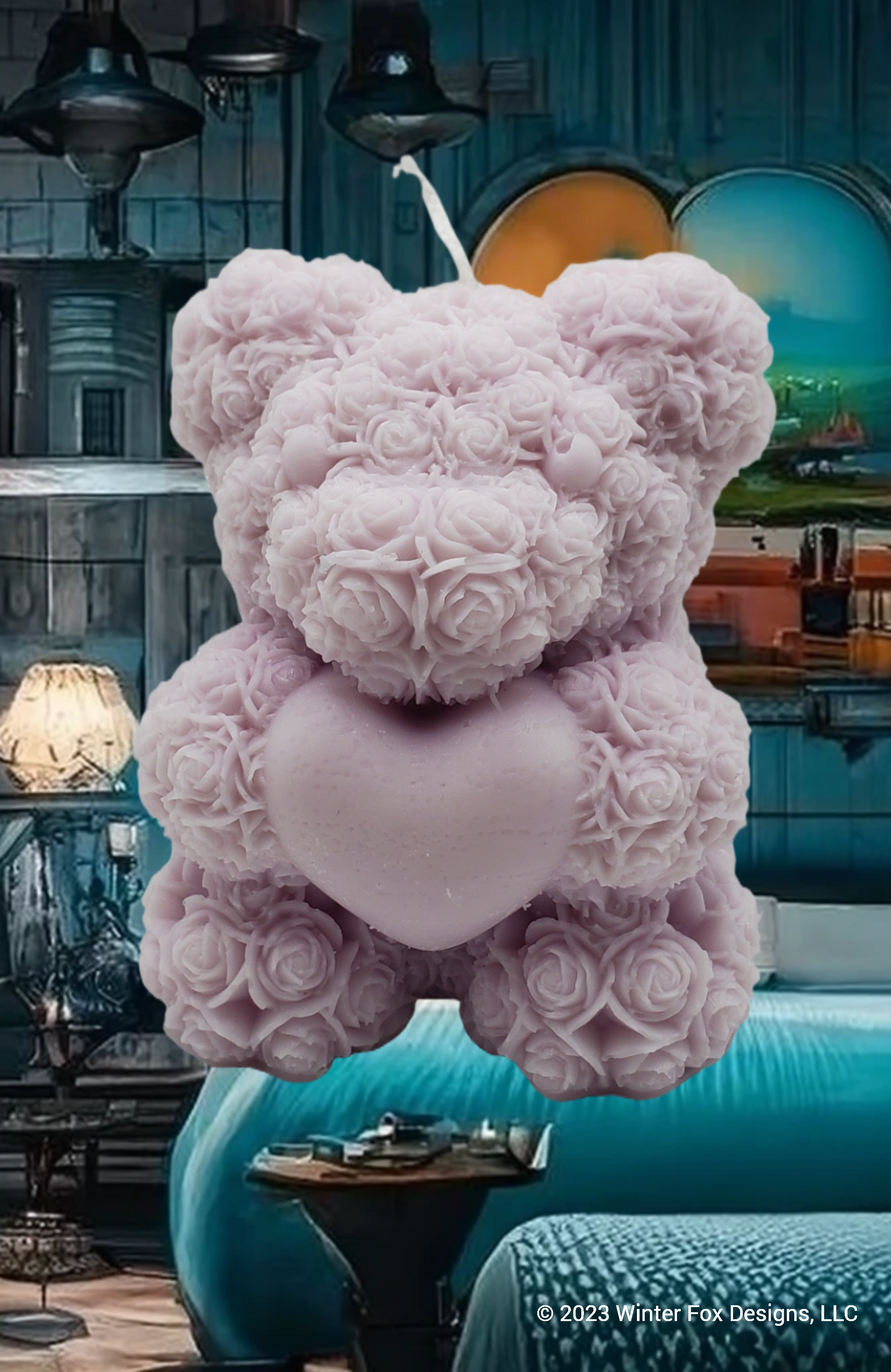 Rose Bear with Heart Candle