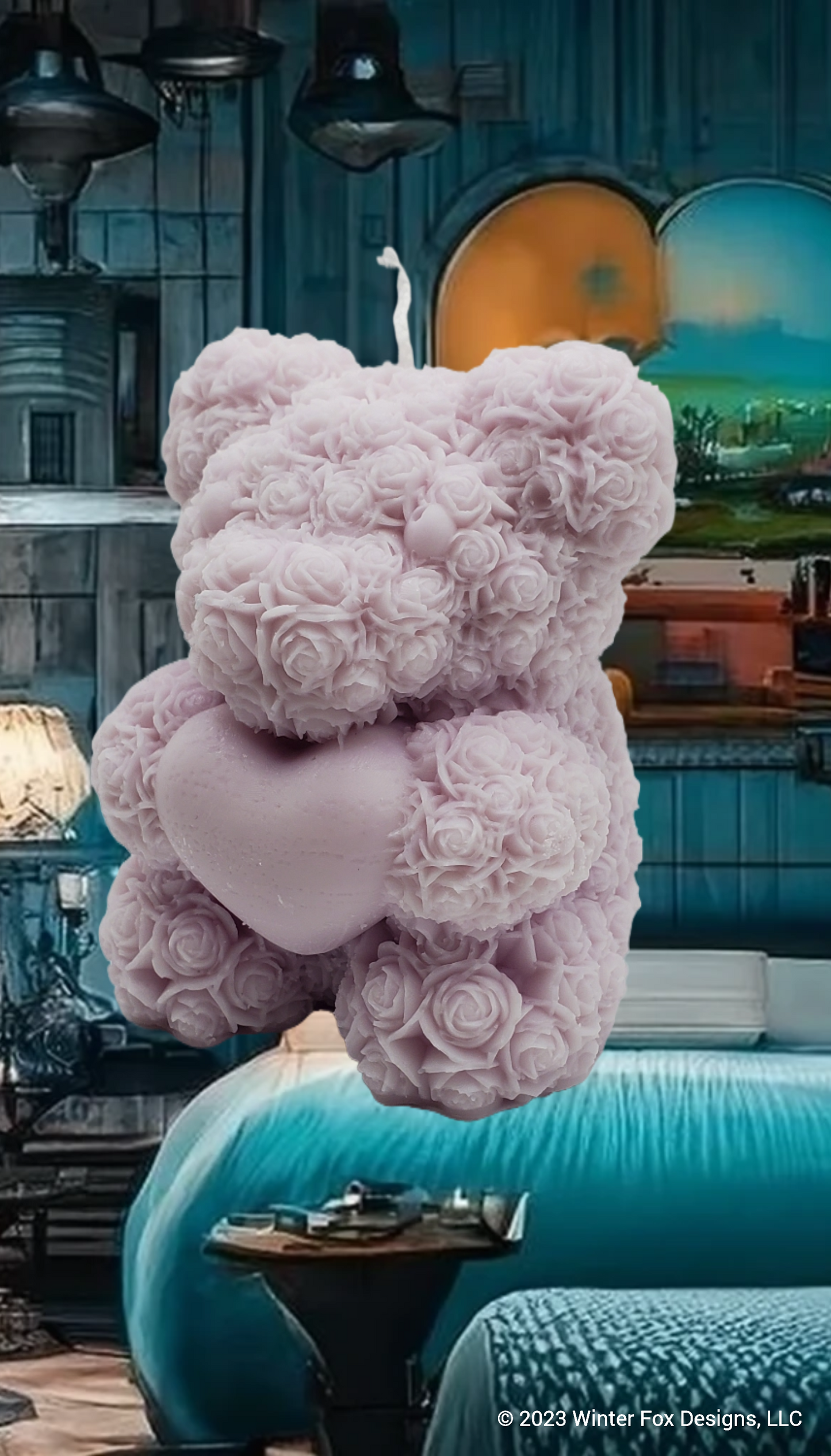 Rose Bear with Heart Candle